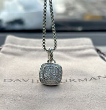 David Yurman 925 Sterling Silver 14mm Albion Pendant & Pave Diamond Chain 18inch picture