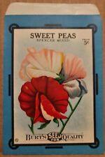 BURTS SEED PACK SPENCER SWEET PEAS Vintage Litho 5 Cents Mixed Flower C 1910s picture