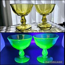 Tiffin Olive Green Uranium Glass Champagne Goblet - 2pc Set picture