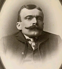 Antique Boarded Photo Victorian Man Mustache No Neck Schill Newark New Jersey picture