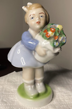 Vintage GEROLD Porcelain Figurine Girl w/ Flowers Bavaria Germany 5.25