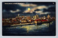 Albany NY-New York, Albany Skyline At Night, Antique, Vintage Postcard picture