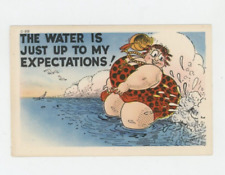 Vintage Comedy Postcard LARGE  WOMAN IN WAVES OF WATER     LINEN    UNPOSTED picture