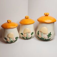 Arnel's Ceramic Merry Mushroom Canisters Hand Made Vintage Cottage Core Jars picture