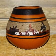 Vintage Sand Painted Small Pot Pottery Signed Elsie Navajo End of the Trail 4