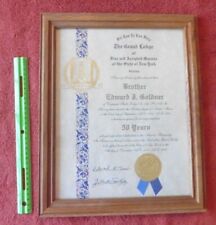 Vintage Free Masons New York Brother Certificate 50 yrs Member & Grand lodge Pin picture
