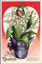 Vintage Artist-Signed CLAPSADDLE Valentine's Day Postcard Flower Girl / Fantasy picture