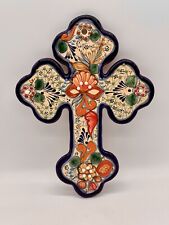 Vintage Mexican Talevera Cross Colorful Handmade Hand Painted Signed picture