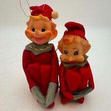 Set Of 2 Vintage Christmas Red Felt Pixie Elf Knee Huggers Retro Collectible picture