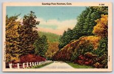 1965 Greetings Fr. Newtown Connecticut Autumn Roadway Attraction Posted Postcard picture