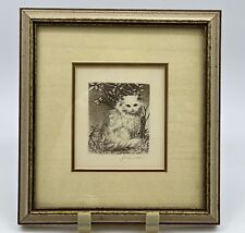 Vtg Signed Cat Among Branches Print signed Japanese Artist Yachiyo Naito Framed picture