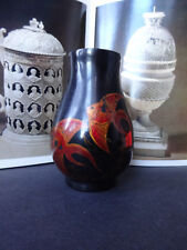Chinese wooden vase lacquered fish gold angelfish drawing around a vase Vintage  picture