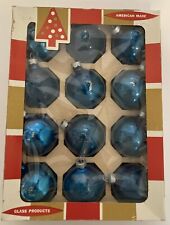 Vintage 50s Coby Ornaments Glass 12 Pack Christmas Tree Peacock Blue 2 1/4 picture