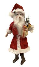 Vintage 1970s Santa Claus With Puppy and Christmas Tree Felt 9” Doll Figurine picture