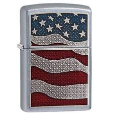 Zippo Windproof Lighter Diamond Plate American Flag Street Chrome Pocket 29513 picture