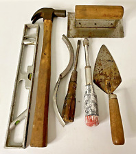 Mixed lot of Vintage Hand Tools 7 Pieces Wooden Handle, Hammer, Level, Trowels picture
