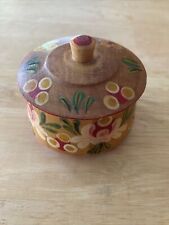VINTAGE RUSSIAN HAND PAINTED WOODEN BOWL WITH LID & TAG picture