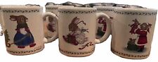 VINTAGE 1986 Christmas Mugs, Susan LaBelle Bunny Rabbits - Set of 6,  3 Pairs picture