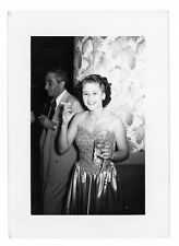 Vintage Old Photo Pretty Girl Young Woman Cigarette and Drink in Hand Prom Dress picture