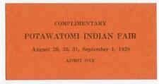 1928 Potawatomi Indian Fair ticket  - Mayetta Kansas picture