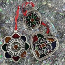 Set of 3 Stained Glass Metal Christmas Tree Ornaments Holiday Decor Sun Catcher picture