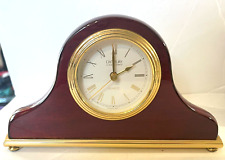 DANBURY ROSEWOOD BATTERY OPERATED SMALL MANTLE CLOCK GERMAN MOVEMENT GOLD METAL picture