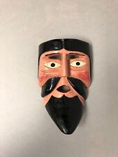 Mexican Folk Art Vintage Carved & Painted Expressive Man with Pointed Beard Mask picture
