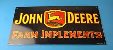 Vintage John Deere Porcelain Farm Implements Tractor Motor Oil Gas Pump Sign picture