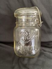Antique Ball Ideal Mason Jar Wired Glass Top Clear Glass 5” Inch picture