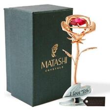 New Matashi Single Gold Plated Rose Flower Tabletop Ornament With Red Crystals picture