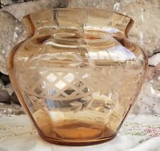 Peach Colored Depression Glass Large Round Vase Etched Engraved Floral 6