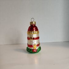 Vtg Glass Blown LightHouse Red, White, Green Christmas Ornament-Beach House picture