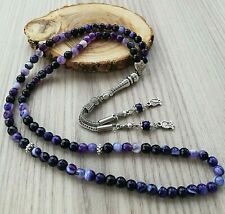 REAL Purple Agate Stone Islamic Prayer 99 beads Tasbih Misbaha Rosary Tasbeeh 6m picture