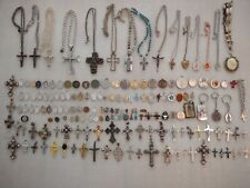Huge Lot of Religious Jewelry Catholic Crosses Necklaces Pendants Medals Pins picture