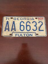 Vintage 1971 Georgia Fulton County License Plate AA 6632 picture
