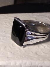 NICE WYOMING  SOLID BLACK JADE STERLING SILVER RING picture