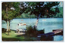 c1950's Boat Rowing Scene Crystal Lake Enfield NH Les Smith Color Photo Postcard picture