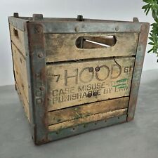 Rare Antique 1957 HOOD Milk Bottle Crate Wood & Metal Dairy 1950s Collectible picture