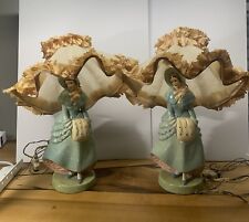 Pair of Vintage Chalkware Victorian Lady w/ Bonnet Lamps picture