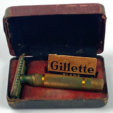 1930's Gillette Open Comb Three Piece Safety Razor Pat 17567 w/ Case & Razor VTG picture