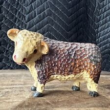 Vintage Small Wooden Carved Hereford Cow Figurine Americana Folk Art picture