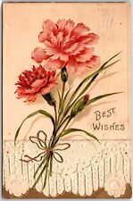 1912 Best Wishes Greetings Red-Orange Flower Bouquet Posted Postcard picture
