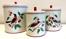 Set 3 Vintage Maid of Honor Metal Canister Set Birds Robins Cherries picture