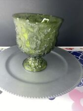Vintage E.O. BRODY Green Crinkle Glass Pedestal Planter/Dish -VGC picture