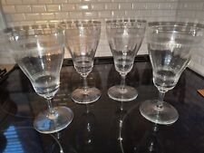 x4 Antique NEEDLE Etched CRYSTAL Optical Stemware Water Glasses SUPERB picture