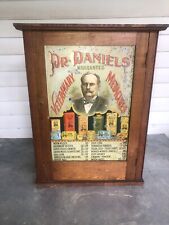 1890s DR. DANIELS' VETERINARY REMEDIES CHROMOLITHOGRAPHED TIN & OAK CABINET picture