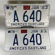Wisconsin 1963 /64 license plates # A 640 Pair Of Two Matching Plates WI picture