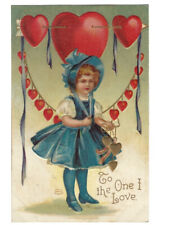 c.1909 One I Love Valentines Cute Girl Hearts Ellen H Clapsaddle Postcard POSTED picture