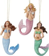 Kurt Adler Pink Blue and Green Mermaids Holiday Ornaments Set of 3 Resin picture