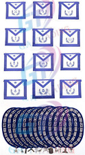 Masonic Blue Lodge Regalia Aprons+Silver Chain Collar With Jewel ( 12- Pcs Set ) picture